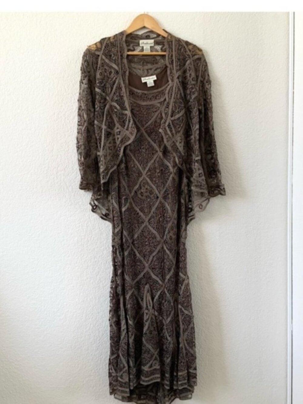 Embellished Brown Lace Mini Dress with Matching Jacket